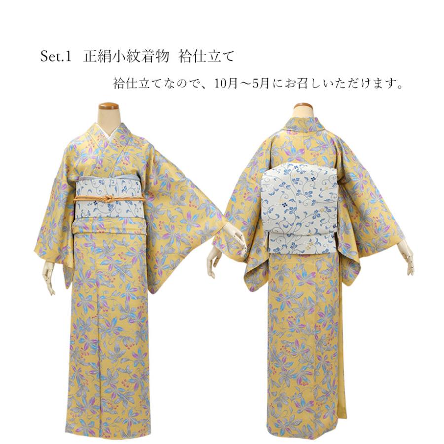 正絹小紋着物デビュー17点フルセット 山吹色地カラフルリーフ】正絹