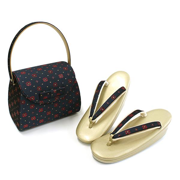 草履バッグセット 振袖 成人式 二尺袖 卒業式 紺地小花・ドット柄