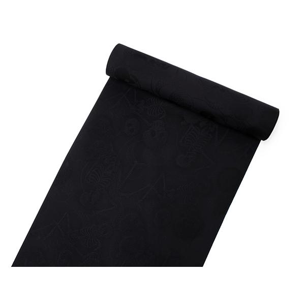 小紋 七宝繋ぎ 黒地 正絹 反物 小紋 反物 生地 着尺 四季花 藍墨黒色地 三度引き染め 型友禅 型