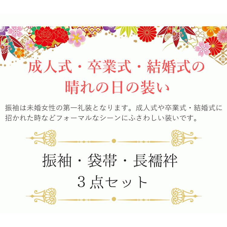 H.L（アッシュ・エル） 振袖3点セット 紺地手毬と芍薬 吉祥紋様 振袖