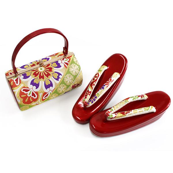 草履バッグセット 振袖 成人式 二尺袖 卒業式 赤地華紋柄 フリー