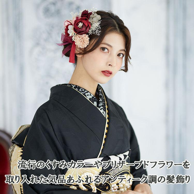 髪飾り 振袖 袴 卒業式 バラ 赤 白 プリザーブドフラワー リボン 15点