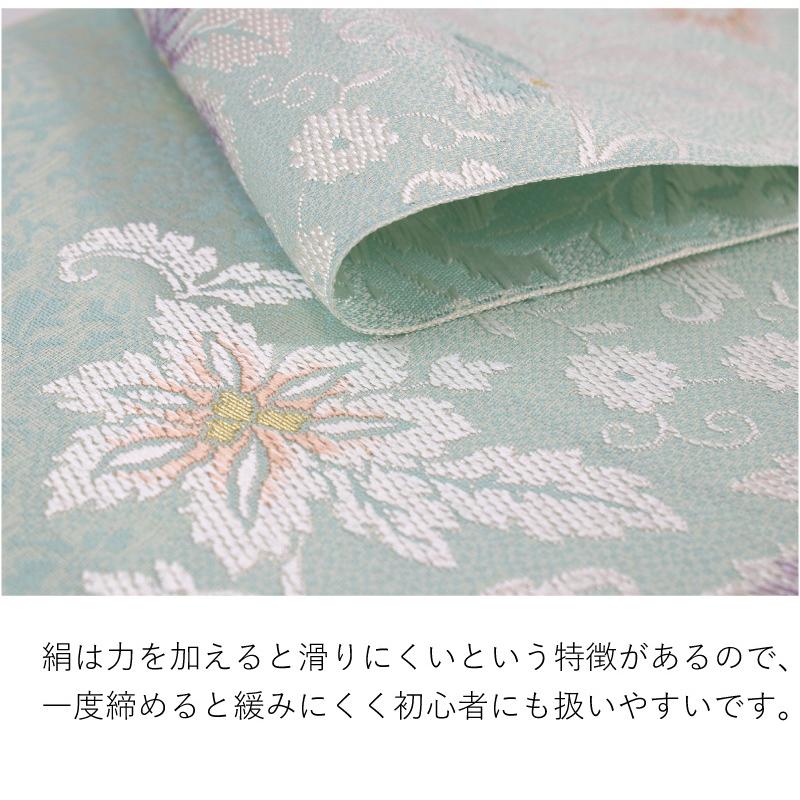 正絹　西陣織　名古屋帯 全通 総柄 縞に花模様　反物 名古屋帯 正絹 新品 未仕立て 仕立てつき 西陣織 反物 黒 藤色 緑 華紋