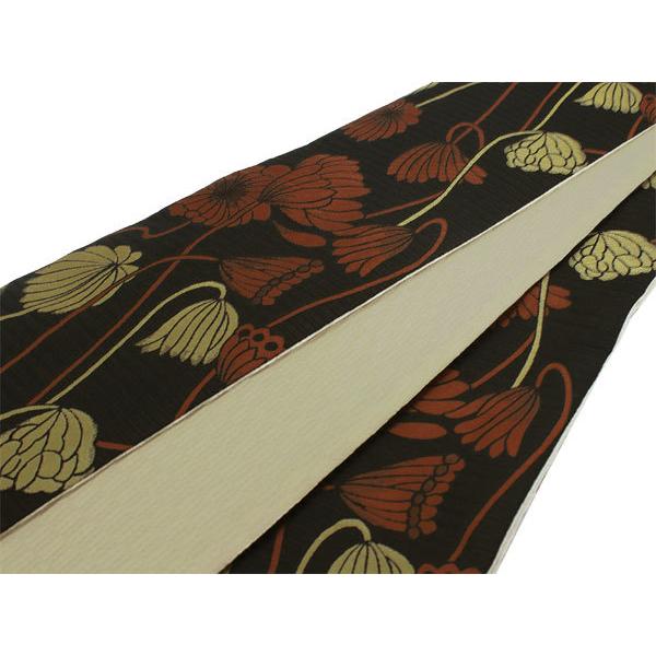 半幅帯 単品 黒 蓮 リバーシブル 着物 帯 カジュアル レディース 半巾