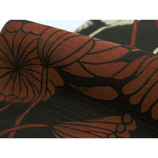 半幅帯 単品 黒 蓮 リバーシブル 着物 帯 カジュアル レディース 半巾