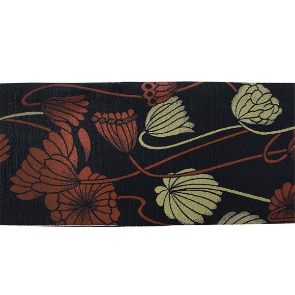 半幅帯 単品 黒 蓮 リバーシブル 着物 帯 カジュアル レディース 半巾