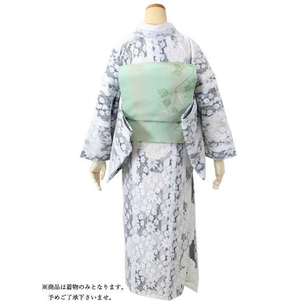 着物 レース 単品 単衣 春 初夏 仕立て上がり フリー 白色 濃いグレー
