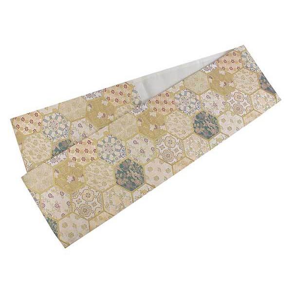 袋帯 礼装 ベージュ 赤 緑 薄紫 金 亀甲 花唐草 牡丹 単品 新品 訪問着
