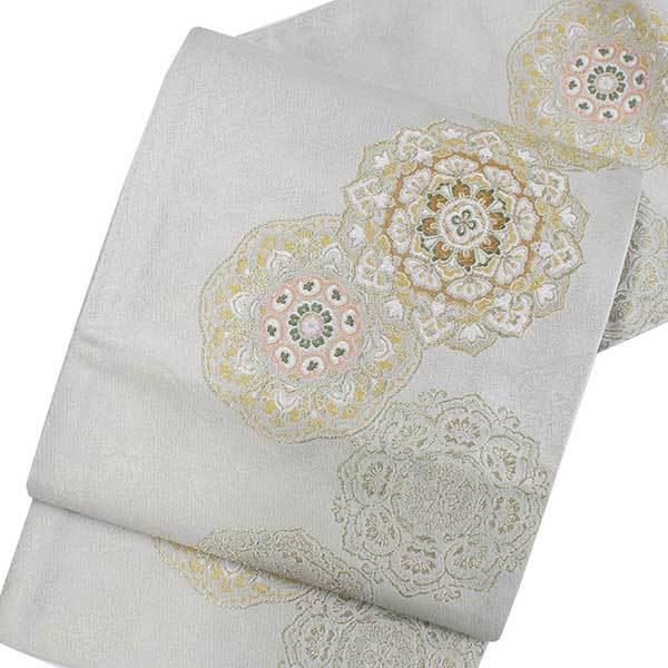 袋帯 礼装 ライトグレー ピンク 緑 華紋 単品 新品 訪問着 フォーマル 