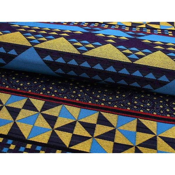 袋帯 洒落 青 黄 紫 鱗 うろこ 幾何学 唐草 単品 新品 カジュアル 
