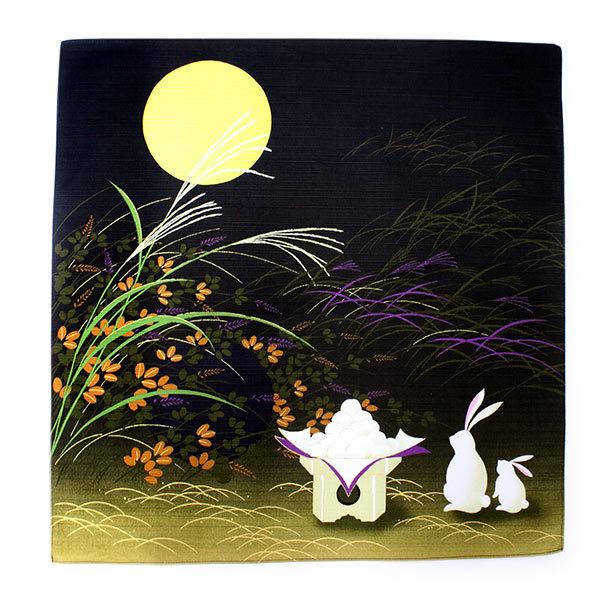 風呂敷 綿小ふろしき お月見 黒 白 黄色 50cm 中巾 小さい 日本製 綿