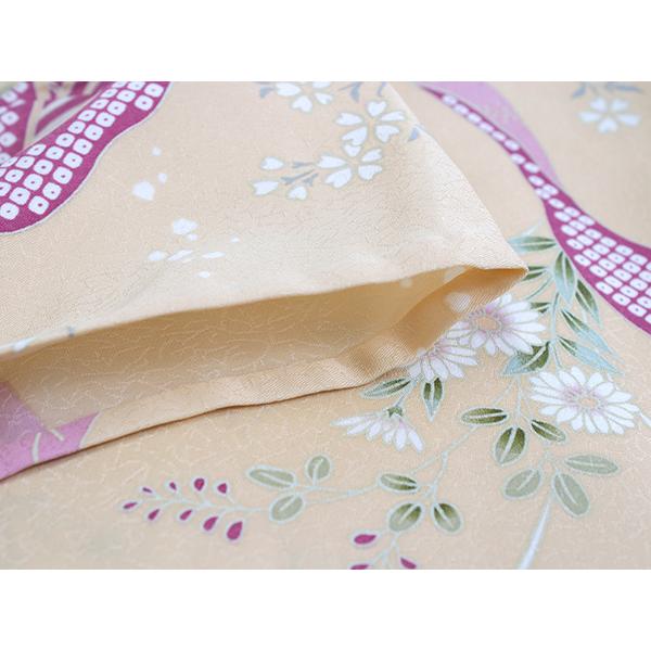 洗える着物 コーディネート 4点セット L 単衣 ベージュ 菊 名古屋帯