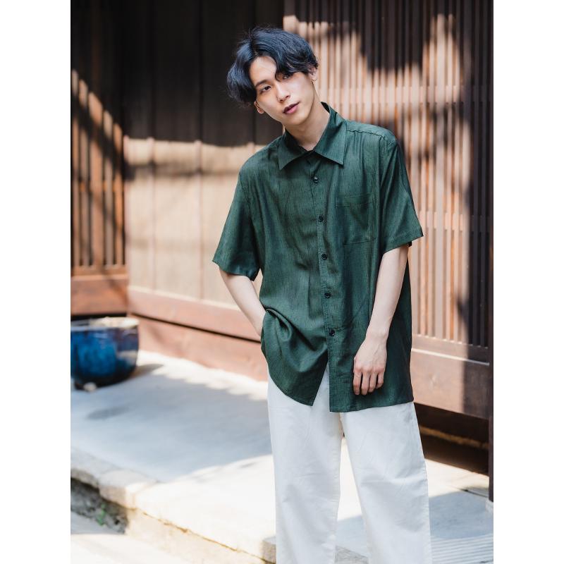 半袖シャツ メンズ M L 選べる 4色 ベージュ グレー カーキ ブラック