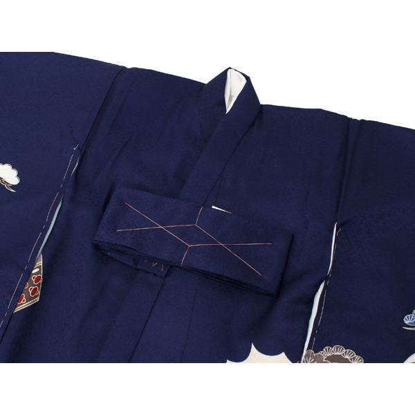 お宮参り 七五三用 男の子着物•襦袢セット 男の子のお宮参り産着 祝い着「紺 鷹、小槌に束ね熨斗」熨斗目