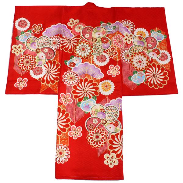 お宮参り 産着 女の子 赤 ねじ梅 ねじ菊 着物 長襦袢 セット 古典