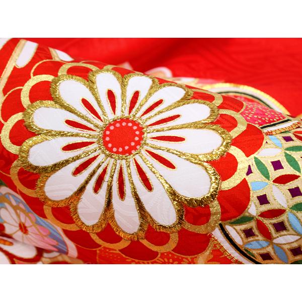 お宮参り 産着 女の子 赤 ねじ梅 ねじ菊 着物 長襦袢 セット 古典