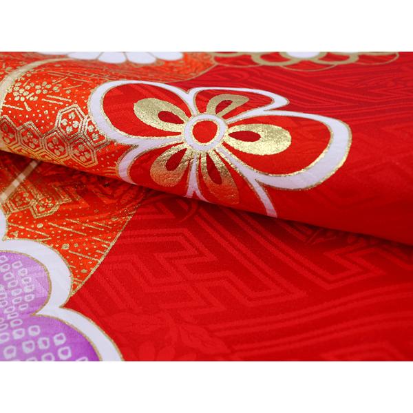 お宮参り 産着 女の子 赤 ねじ梅 ねじ菊 着物 長襦袢 セット 古典