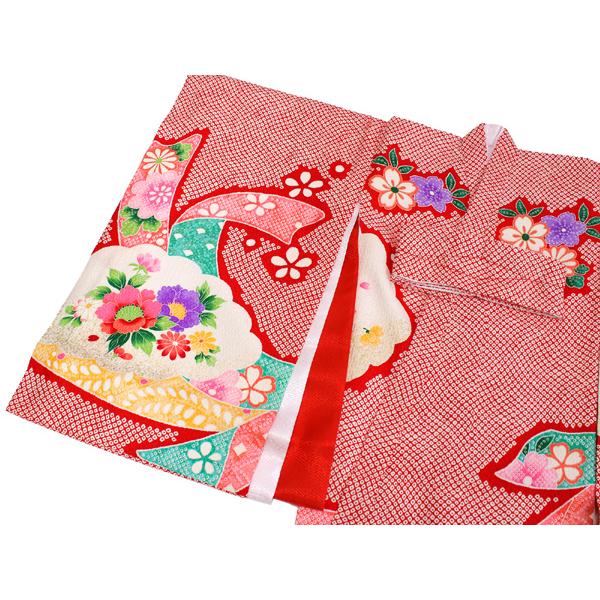 お宮参り 産着 女の子 赤 束ね熨斗 花 鞠 着物 長襦袢 セット 古典