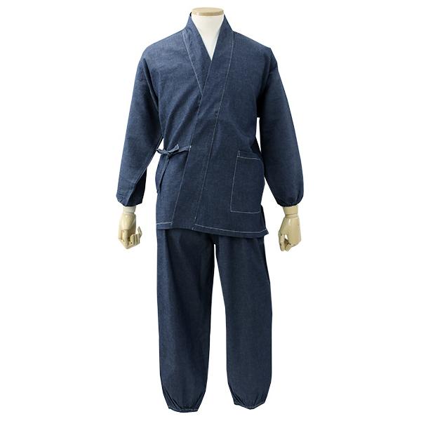 作務衣 デニム 綿 M L 紺 無地 おしゃれ カジュアル 作業着 部屋着