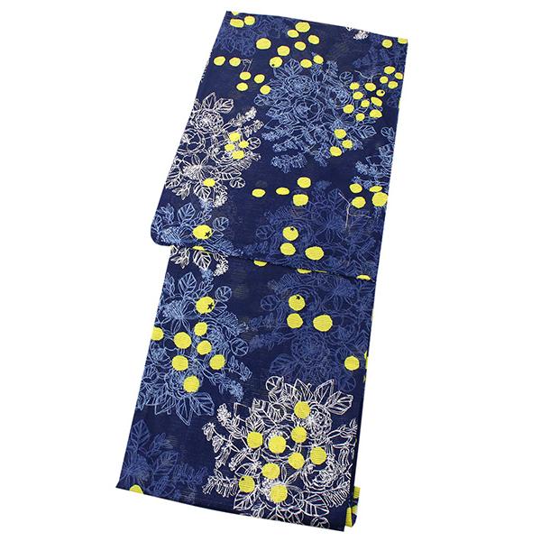 浴衣 綿絽 レディース 仕立て上がり フリーサイズ みすゞうた 青 花