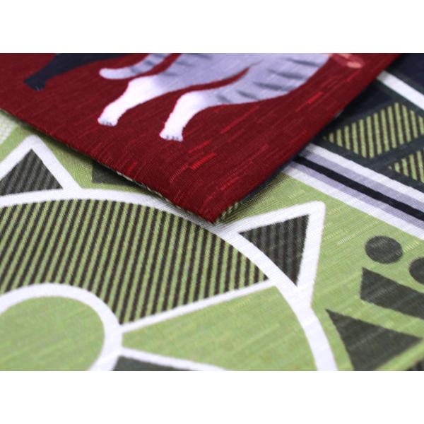 半幅帯 正絹 長尺 リバーシブル 日本製 単品 濃赤 猫 半巾帯 WAKKA