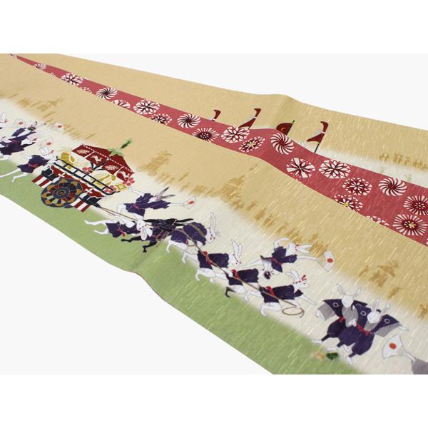 半幅帯 正絹 長尺 リバーシブル 日本製 単品 ベージュ 兎 半巾帯 WAKKA