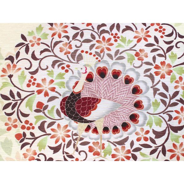 名古屋帯 正絹 新品 仕立て上がり カジュアル ベージュ 花孔雀 鳥 未 