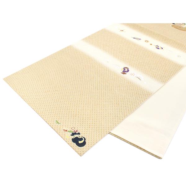 名古屋帯 正絹 新品 仕立て上がり カジュアル ベージュ 七福神 名古屋帯 正絹 新品 仕立て上がり カジュアル ベージュ 七福神