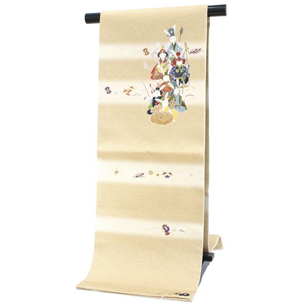 名古屋帯 正絹 新品 仕立て上がり カジュアル ベージュ 七福神 名古屋帯 正絹 新品 仕立て上がり カジュアル ベージュ 七福神