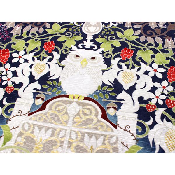 名古屋帯 正絹 新品 仕立て上がり カジュアル ボルドー ふくろう 鳥 未