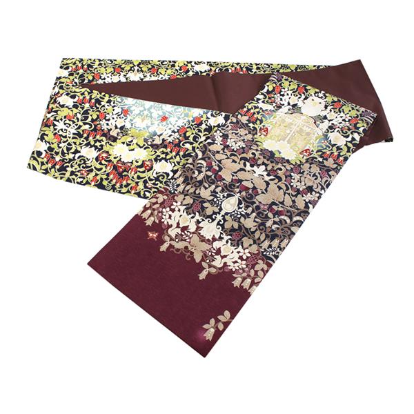 名古屋帯 正絹 新品 仕立て上がり カジュアル ボルドー ふくろう 鳥 未