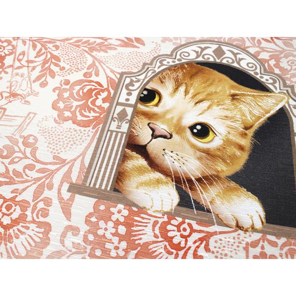 名古屋帯 正絹 新品 仕立て上がり カジュアル ベージュ 猫 未使用 絹