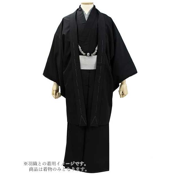 着物 メンズ 洗える 仕立て上がり 黒 無地 袷 M L LL 3L 単品 男性