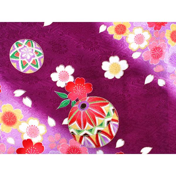 七五三 着物 7歳 紫 鞠 四つ身 女の子 ピンク 毬 桜 古典 長襦袢セット