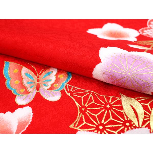 七五三 着物 7歳 赤 桜 四つ身 女の子 ピンク 蝶 熨斗 古典 長襦袢