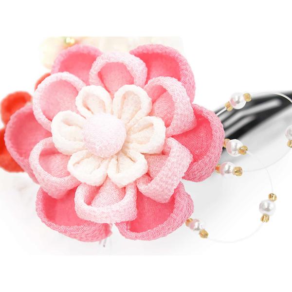 七五三 髪飾り 2点セット ちりめん 3歳 7歳 ピンク 梅 髪かざり 白