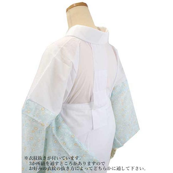 長襦袢 洗える 二部式 水色 小花 Lサイズ 半衿付き 衣紋抜き付き 襦袢