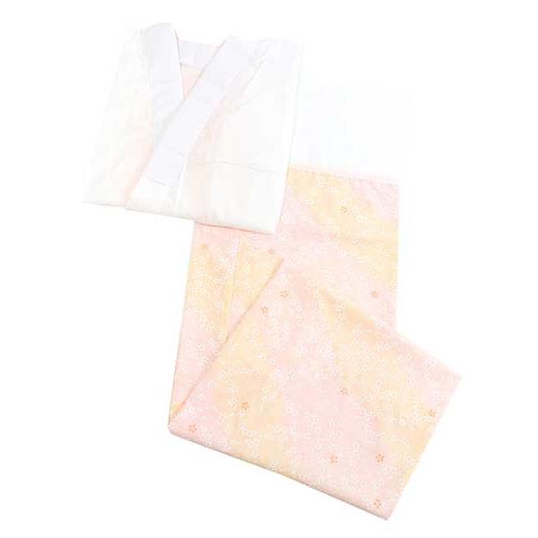 長襦袢 二部式 オレンジピンク ぼかし 小花 襦袢 Mサイズ 半衿付き