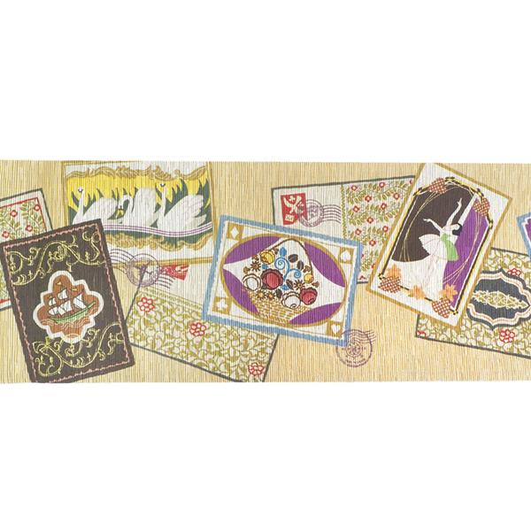 半幅帯 絹 レディース 召しませ華 ベージュ地 絵手紙 細帯 花柄