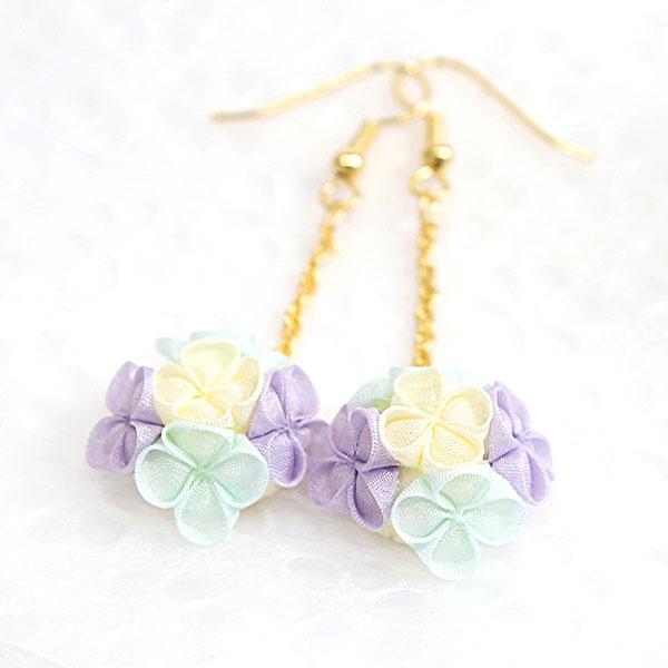 ピアス レディース つまみ細工 ブルー ピンク パープル 花 フック