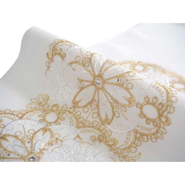 半衿 刺繍 振袖 ホワイト ゴールド レース ドイリー ラインストーン