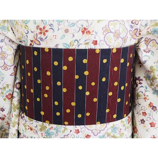 半幅帯 絹 レディース 召しませ花 グレー うさぎ 細帯 リバーシブル