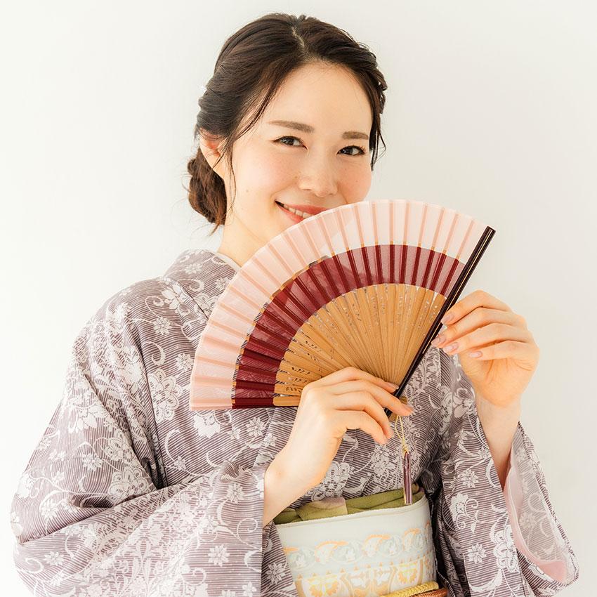扇子 扇子袋 2点セット 箱入り かさね衣 赤 オレンジ 藤色 レディース