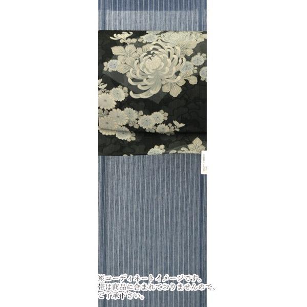 秦荘上布 夏 着物反物 藍色地縞柄 女性 単衣 反物のみ きもの kimono 