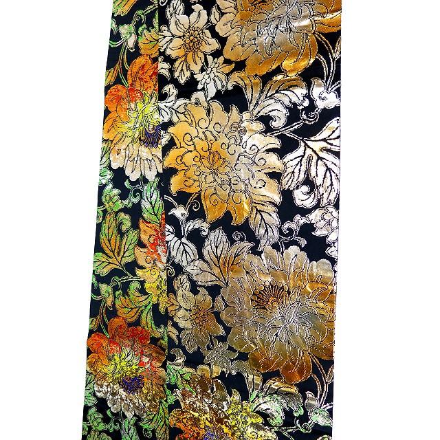 □【中古】美品 龍村平蔵 謹製 表裏六通柄 袋帯 大牡丹印金錦／黒地に