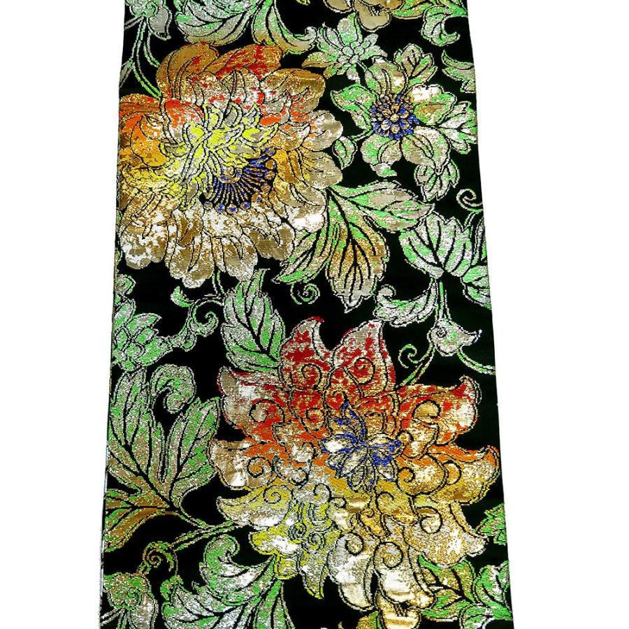 □【中古】美品 龍村平蔵 謹製 表裏六通柄 袋帯 大牡丹印金錦／黒地に