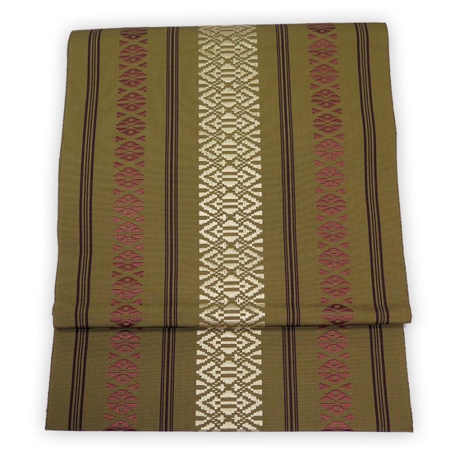 中古 本場筑前博多織 八寸名古屋帯 献上柄 カーキ色系 59rym 59rym きものlife 通販 Yahoo ショッピング