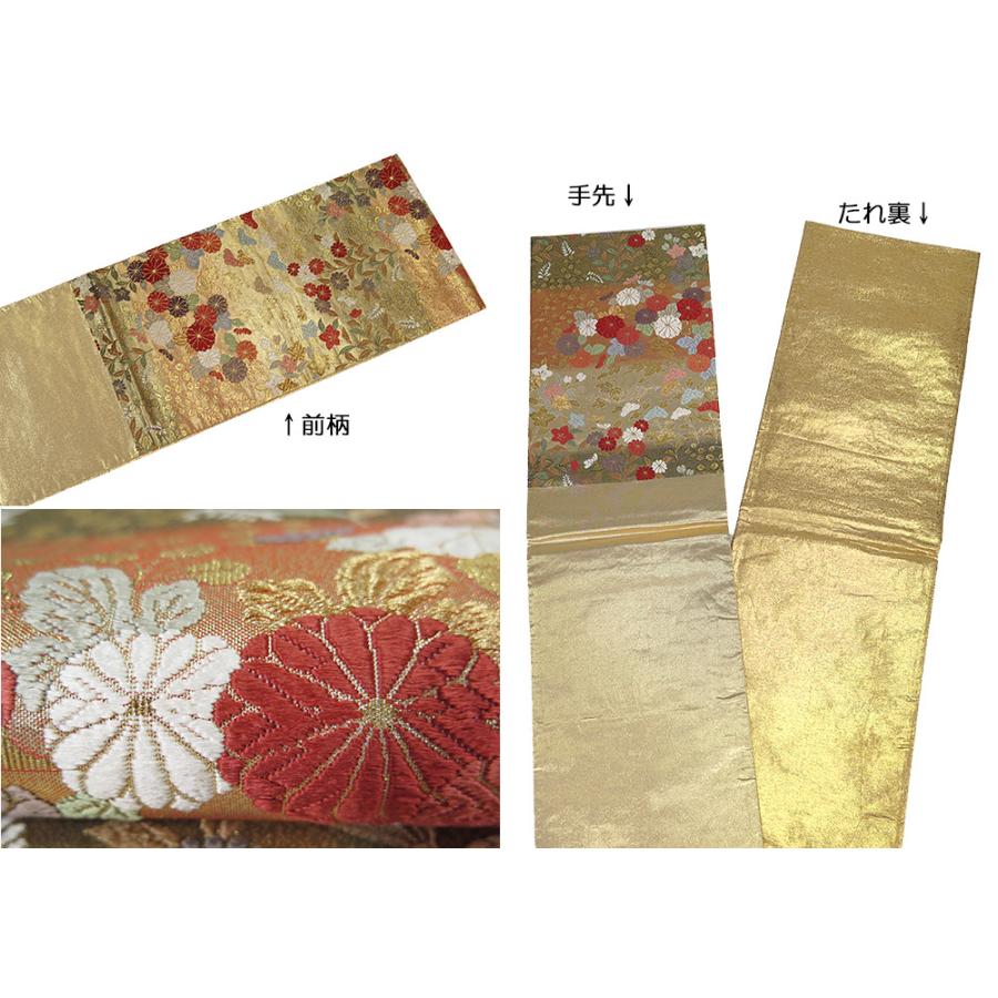 中古】美品 振袖 訪問着 唐織 六通柄 袋帯 金・朱色系（b3401076 