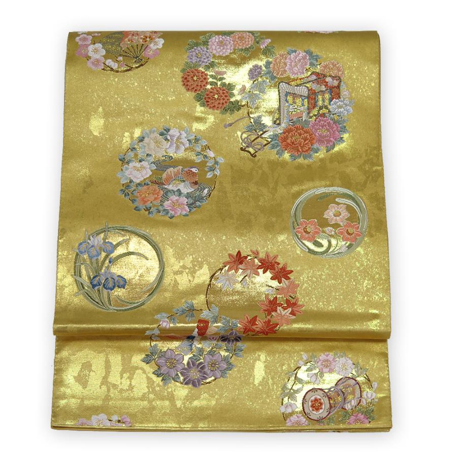 中古】美品 長島成織物 本金箔 瀞金錦 桃山錦繍丸文 金 中古】美品 長島成織物 本金箔 瀞金錦 桃山錦繍丸文 金