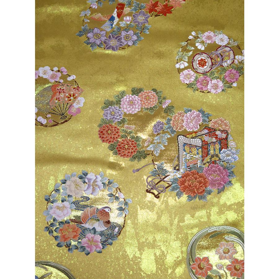中古】美品 長島成織物 本金箔 瀞金錦 桃山錦繍丸文 金 中古】美品 長島成織物 本金箔 瀞金錦 桃山錦繍丸文 金